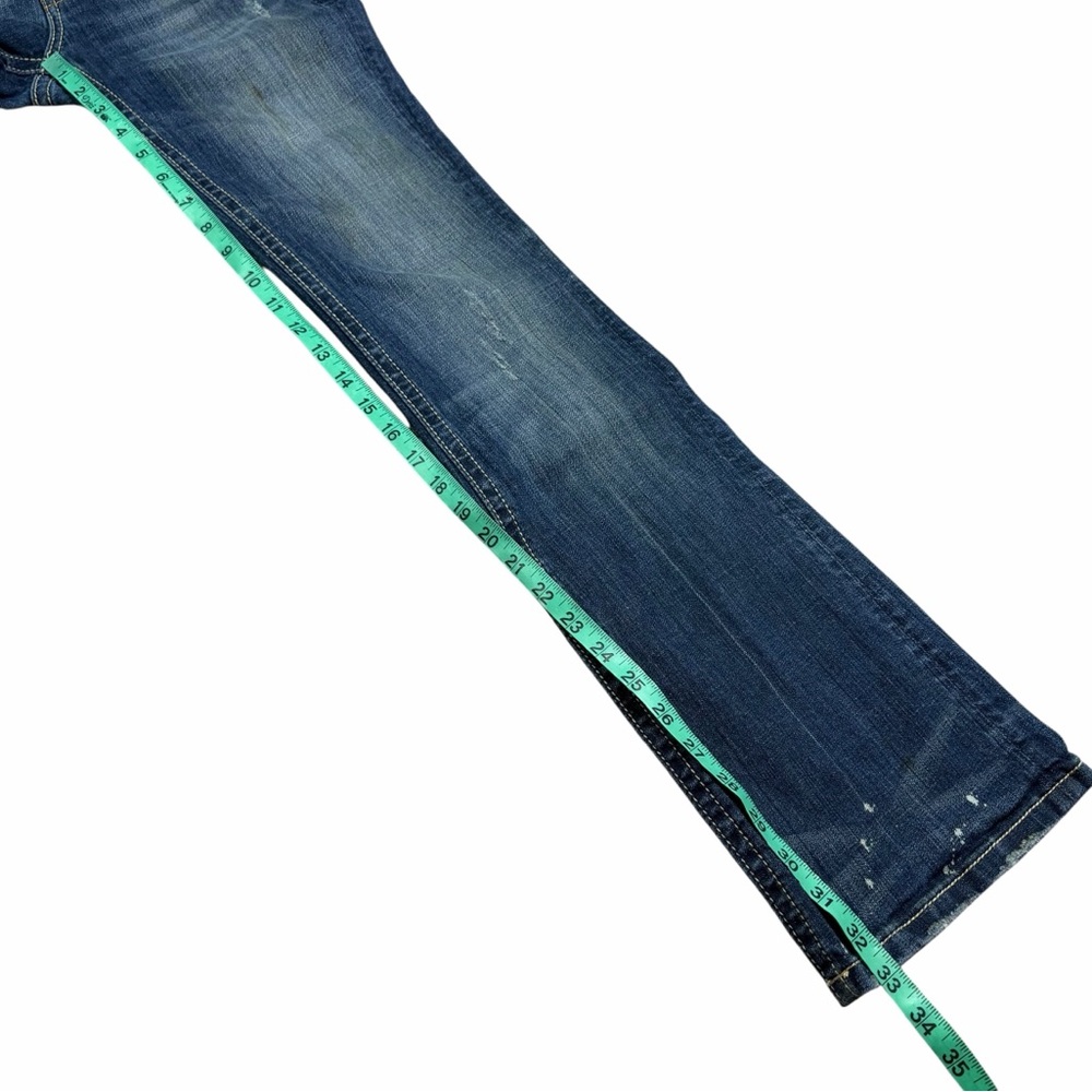 MEK Denim Dark Wash Low Rise Paint Splatter Quebec Boot Cut Jeans - Size 25/34 - Picture 13 of 15